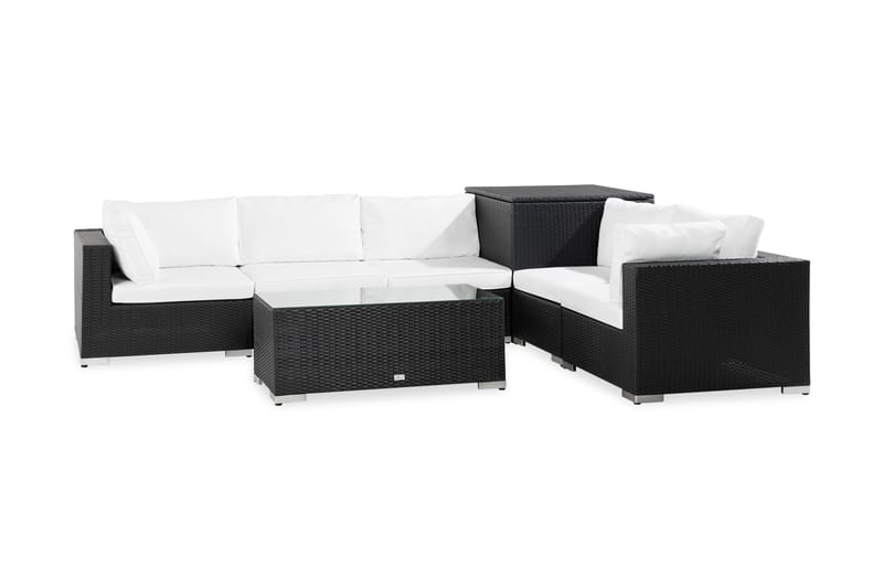 BAHAMAS 5-sits Loungegrupp Utomhus Svart Hörndynbox Bord m Hylla 75x - Utemöbler - Loungemöbler