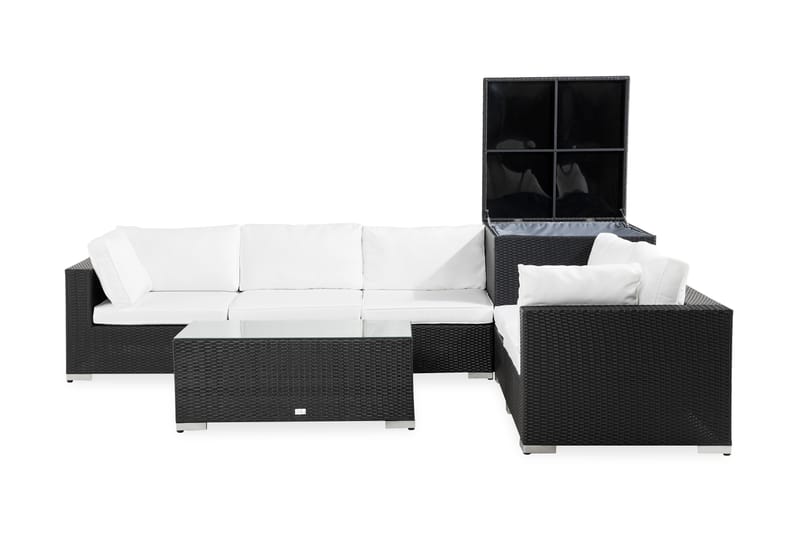 BAHAMAS 5-sits Loungegrupp Utomhus Svart Hörndynbox Bord m Hylla 75x - Utemöbler - Loungemöbler
