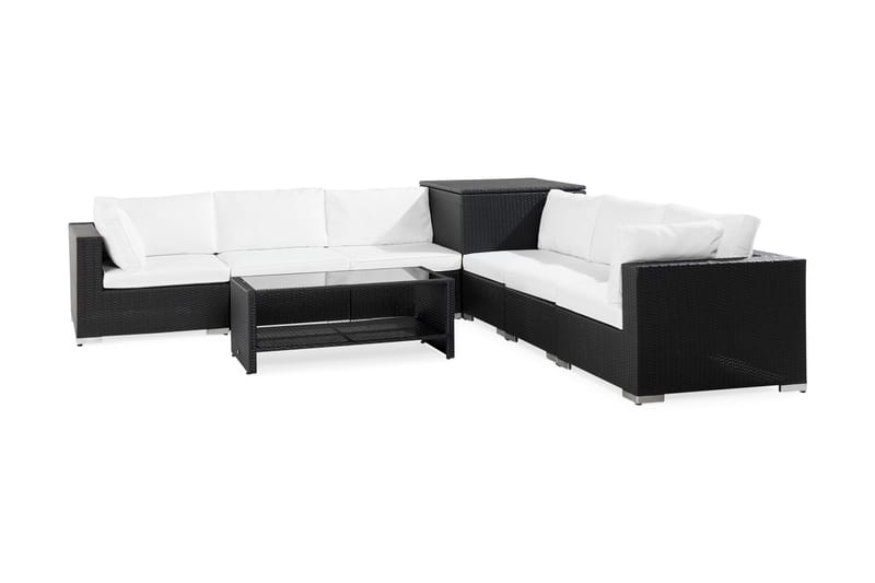 BAHAMAS 5-sits Loungegrupp Utomhus Svart Hörndynbox Bord m Hylla - Utemöbler - Loungemöbler