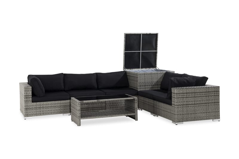 BAHAMAS 7-sits Loungegrupp Utomhus Grå Hörndynbox Bord m Hylla - Utemöbler - Loungemöbler