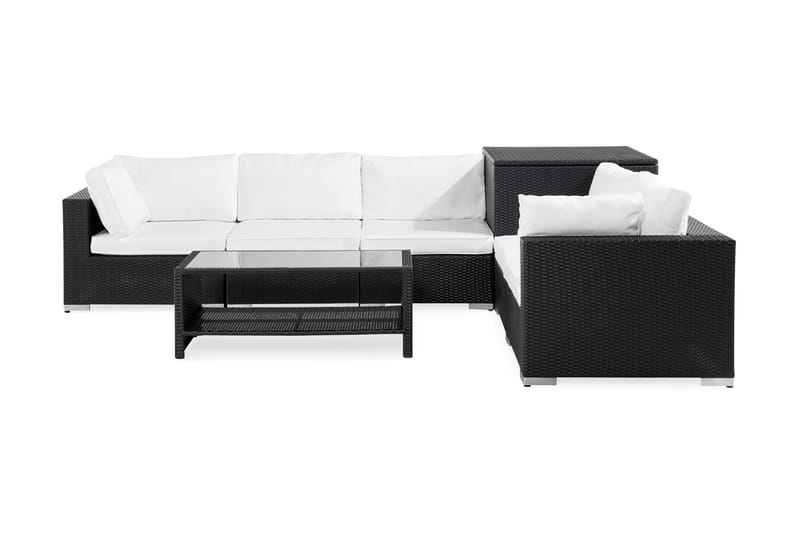 BAHAMAS 7-sits Loungegrupp Utomhus Svart Hörndynbox Bord m Hylla - Utemöbler - Loungemöbler