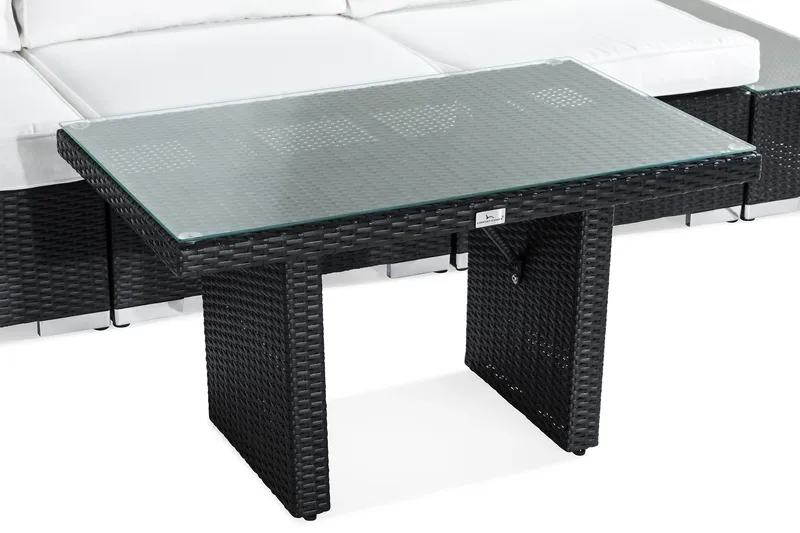 Bahamas Liten Loungegrupp Utomhus - 3-sits Litet Loungeset i Konstrotting för Uteplats och Balkong - Svart / Vita dynor - Utemöbler - Utegrupp - Loungegrupp