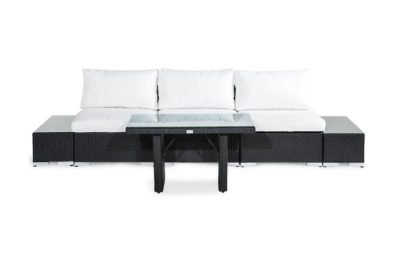 Bahamas Liten Loungegrupp Utomhus - 3-sits Litet Loungeset i Konstrotting för Uteplats och Balkong, Svart / Vita dynor