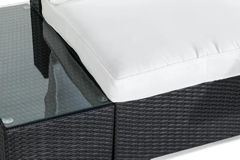 Bahamas Liten Loungegrupp Utomhus - 3-sits Litet Loungeset i Konstrotting för Uteplats och Balkong - Svart / Vita dynor - Utemöbler - Utegrupp - Loungegrupp