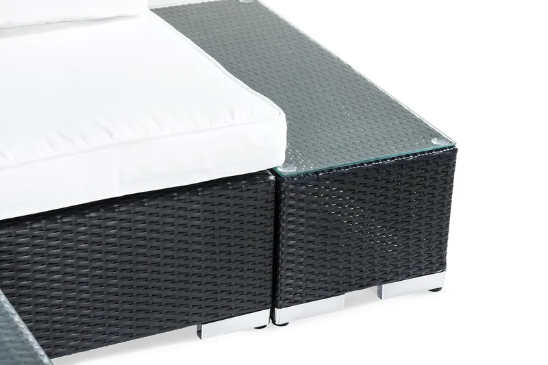 Bahamas Liten Loungegrupp Utomhus - 3-sits Litet Loungeset i Konstrotting för Uteplats och Balkong - Svart / Vita dynor - Utemöbler - Utegrupp - Loungegrupp