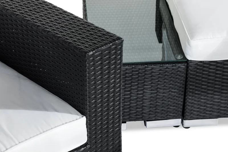 Bahamas Liten loungegrupp utomhus - Soffgrupp till balkong 3-sits Litet loungeset konstrotting utemöbler - Svart / Vita dynor - Utemöbler - Utegrupp - Loungegrupp
