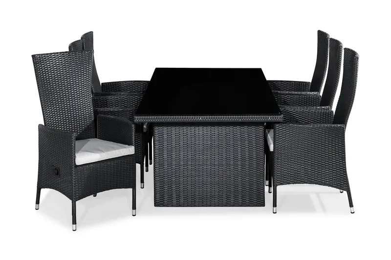 Bahamas Liten loungegrupp utomhus - Soffgrupp till balkong 3-sits Litet loungeset konstrotting utemöbler - Svart / Vita dynor - Utemöbler - Utegrupp - Loungegrupp