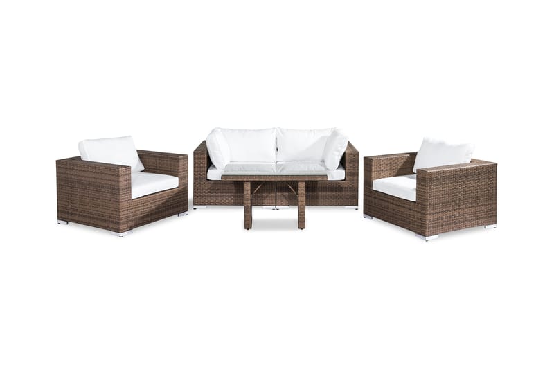 BAHAMAS Loungegrupp Utomhus 4-sits Bord 2 Fåtöljer Sand - Utemöbler - Loungemöbler