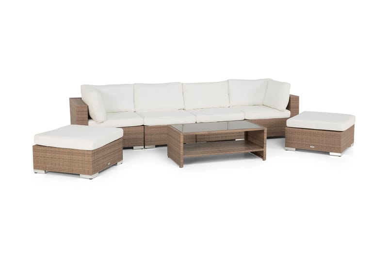 BAHAMAS Loungegrupp Utomhus Large + Bord Hylla + 2 Divan Sand - Utemöbler - Loungemöbler