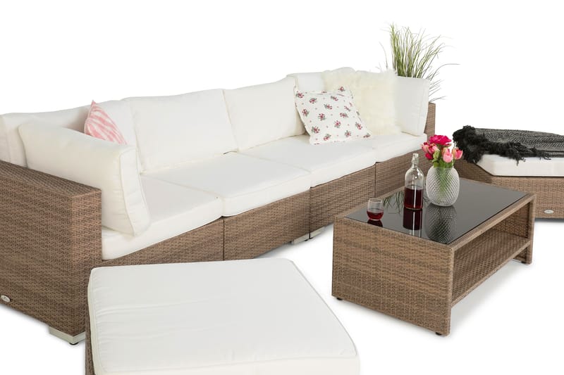BAHAMAS Loungegrupp Utomhus Large + Bord Hylla + 2 Divan Sand - Utemöbler - Loungemöbler