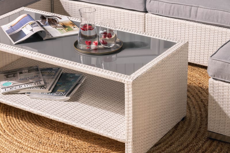 BAHAMAS Loungegrupp Utomhus Large + Bord Hylla + 2 Divan Vit - Utemöbler - Loungemöbler