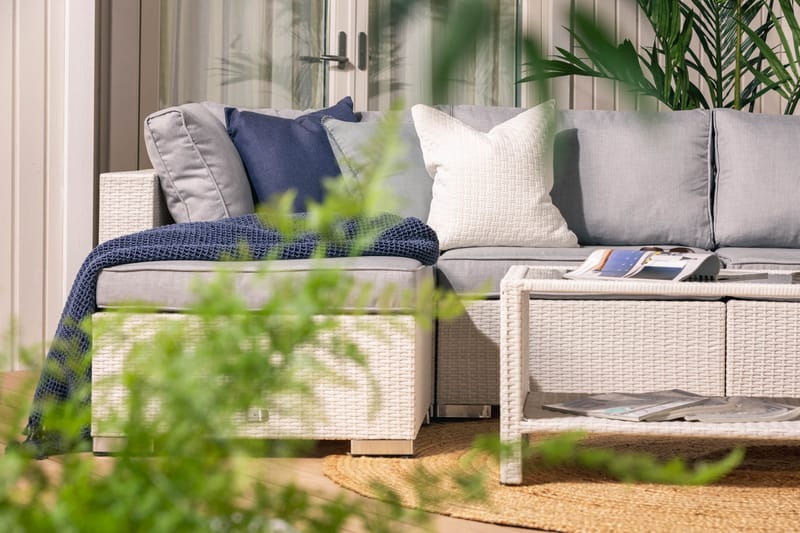 BAHAMAS Loungegrupp Utomhus Large + Bord Hylla + 2 Divan Vit - Utemöbler - Loungemöbler