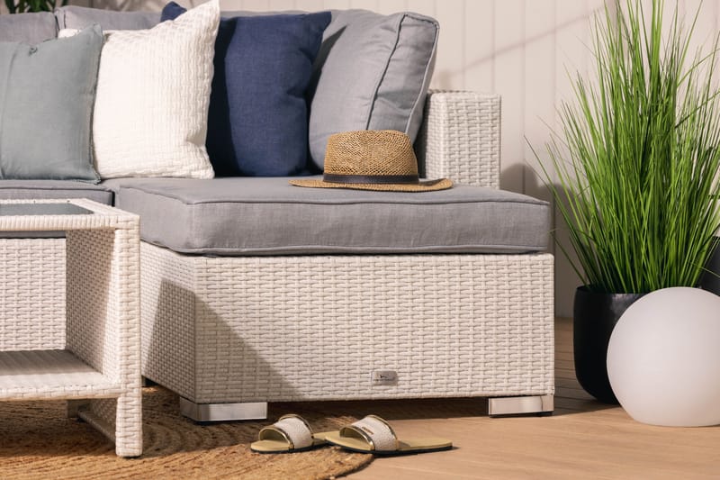 BAHAMAS Loungegrupp Utomhus Large + Bord Hylla + 2 Divan Vit - Utemöbler - Loungemöbler