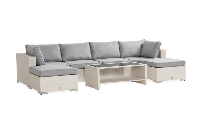 BAHAMAS Loungegrupp Utomhus Large + Bord Hylla + 2 Divan Vit - Utemöbler - Loungemöbler