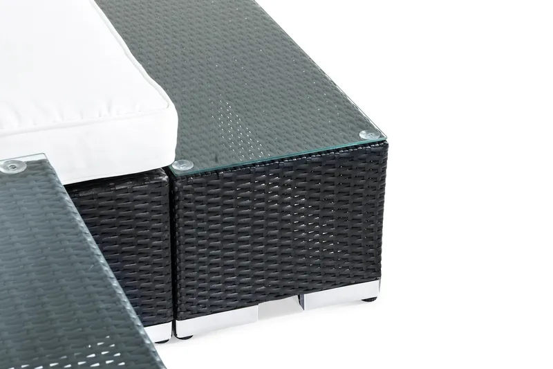 Bahamas Loungegrupp utomhus - Liten soffgrupp till balkong 2-sits - Litet loungeset konstrotting utemöbler - Svart / Vita dynor - Utemöbler - Utegrupp - Loungegrupp