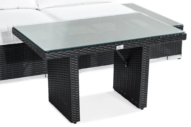 Bahamas Loungegrupp utomhus - Liten soffgrupp till balkong 2-sits - Litet loungeset konstrotting utemöbler - Svart / Vita dynor - Utemöbler - Utegrupp - Loungegrupp