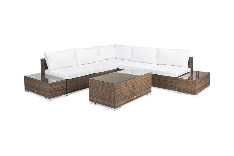 BAHAMAS Loungegrupp Utomhus Medium + Bord + 2 Sidobord Sand - Utemöbler - Loungemöbler