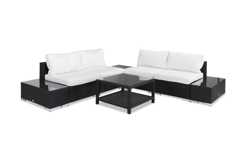BAHAMAS Loungegrupp Utomhus Medium + Bord 75 + 2 Sidobord Svart - Utemöbler - Loungemöbler