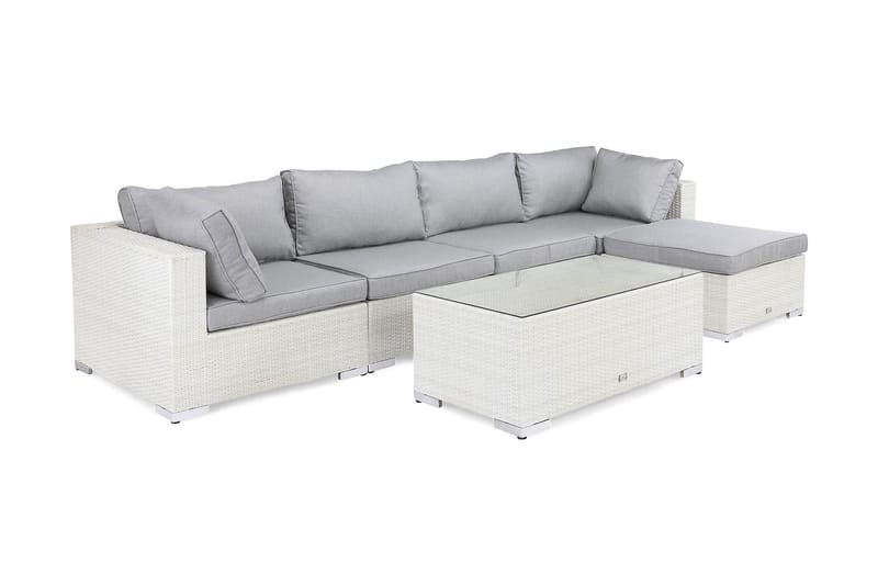 BAHAMAS Loungegrupp Utomhus Medium + Bord + Divan Vit - Utemöbler - Loungemöbler