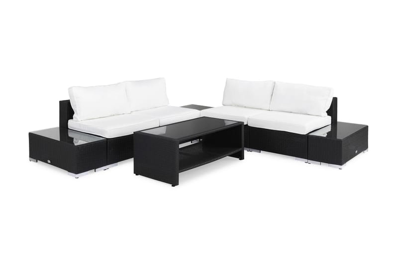 BAHAMAS Loungegrupp Utomhus Medium + Bord Hylla + 2 Sidobord Svart - Utemöbler - Loungemöbler