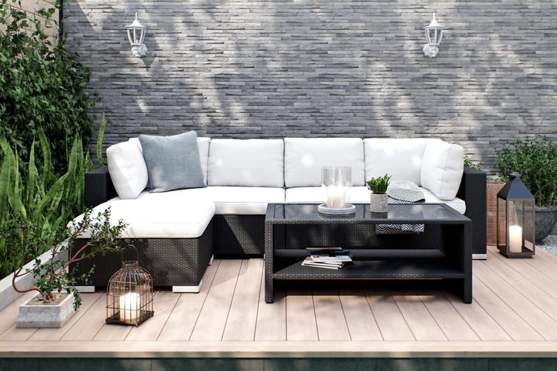 BAHAMAS Loungegrupp Utomhus Medium + Bord Hylla + Divan Svart - Utemöbler - Loungemöbler
