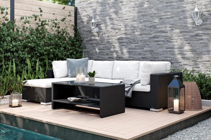 BAHAMAS Loungegrupp Utomhus Medium + Bord Hylla + Divan Svart - Utemöbler - Loungemöbler