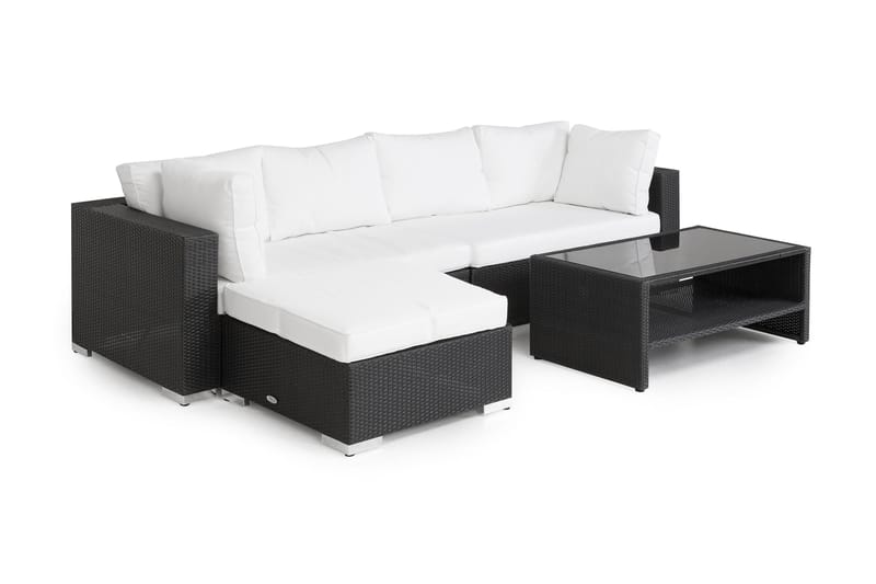 BAHAMAS Loungegrupp Utomhus Medium + Bord Hylla + Divan Svart - Utemöbler - Loungemöbler