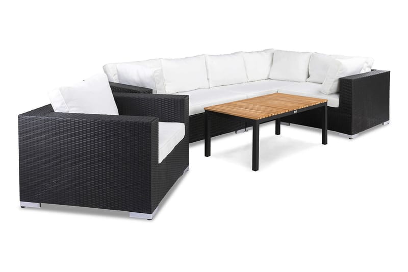BAHAMAS Loungegrupp Utomhus Medium + Bord Svart/Teak Fåtölj Svart - Utemöbler - Loungemöbler