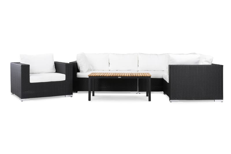 BAHAMAS Loungegrupp Utomhus Medium + Bord Svart/Teak Fåtölj Svart - Utemöbler - Loungemöbler