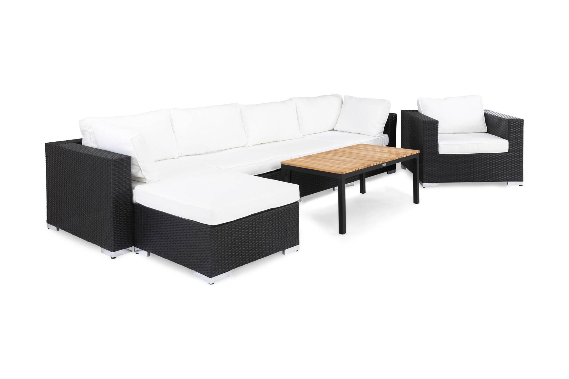 BAHAMAS Loungegrupp Utomhus Medium + Bord Svart/Teak + Fåtölj Svart - Utemöbler - Loungemöbler