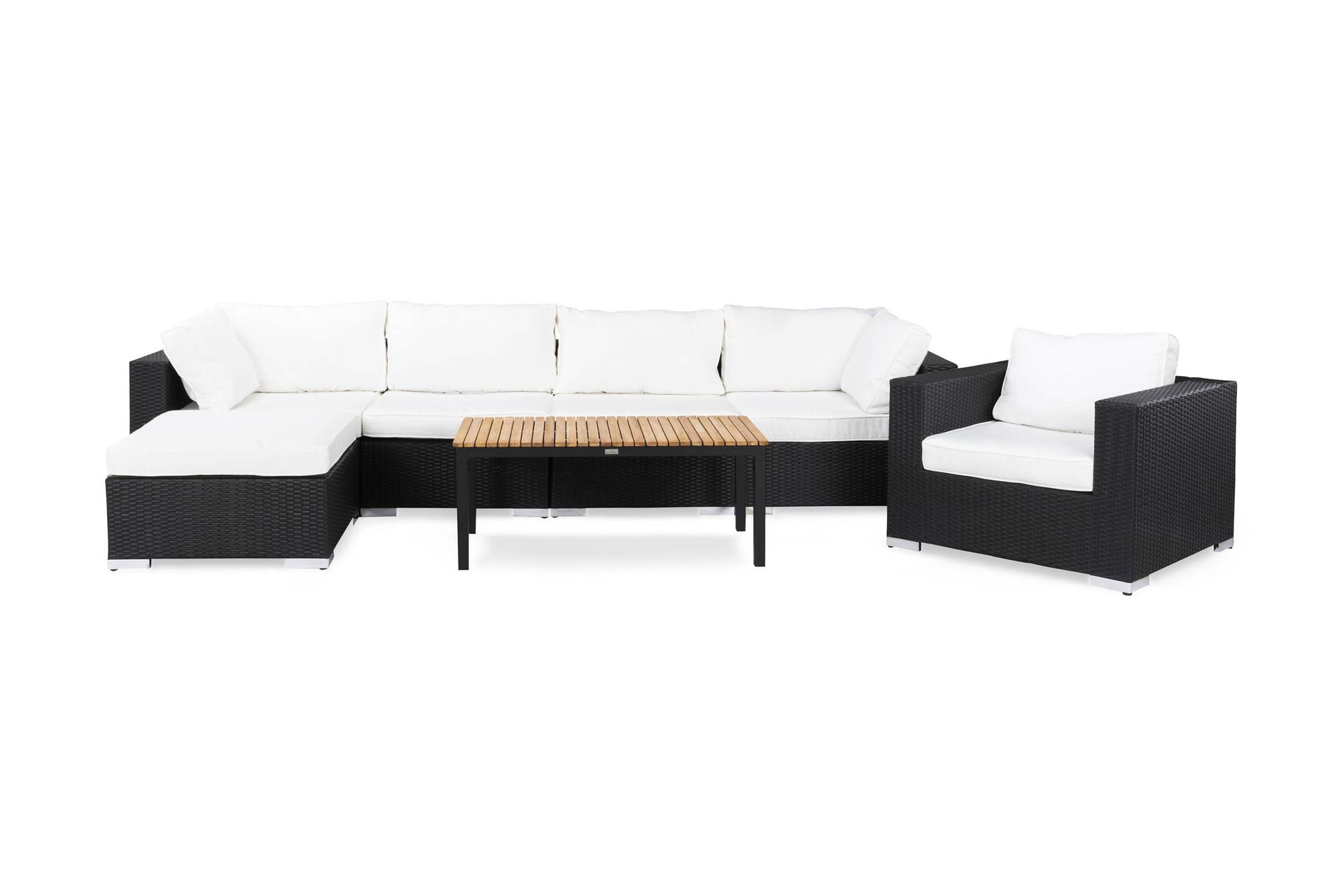 BAHAMAS Loungegrupp Utomhus Medium + Bord Svart/Teak + Fåtölj Svart - Utemöbler - Loungemöbler