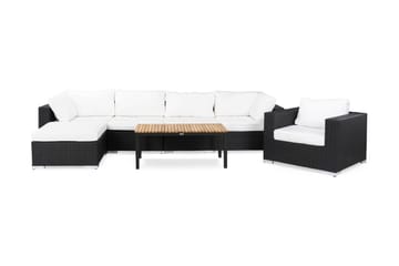 BAHAMAS Loungegrupp Utomhus Medium + Bord Svart/Teak + Fåtölj Svart - Utemöbler - Loungemöbler
