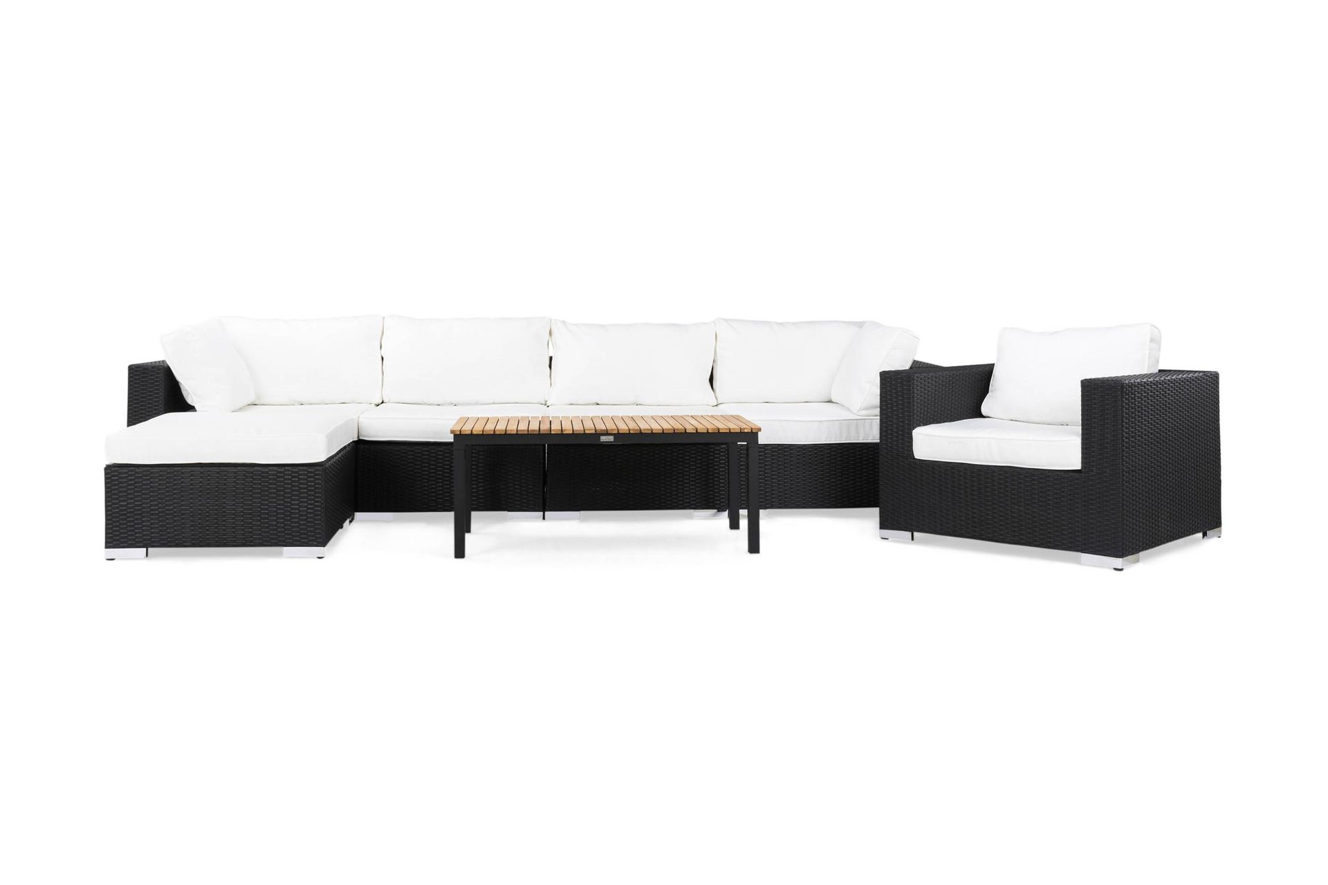 BAHAMAS Loungegrupp Utomhus Medium + Bord Svart/Teak + Fåtölj Svart - Utemöbler - Loungemöbler