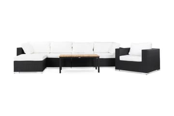 BAHAMAS Loungegrupp Utomhus Medium + Bord Svart/Teak + Fåtölj Svart - Utemöbler - Loungemöbler