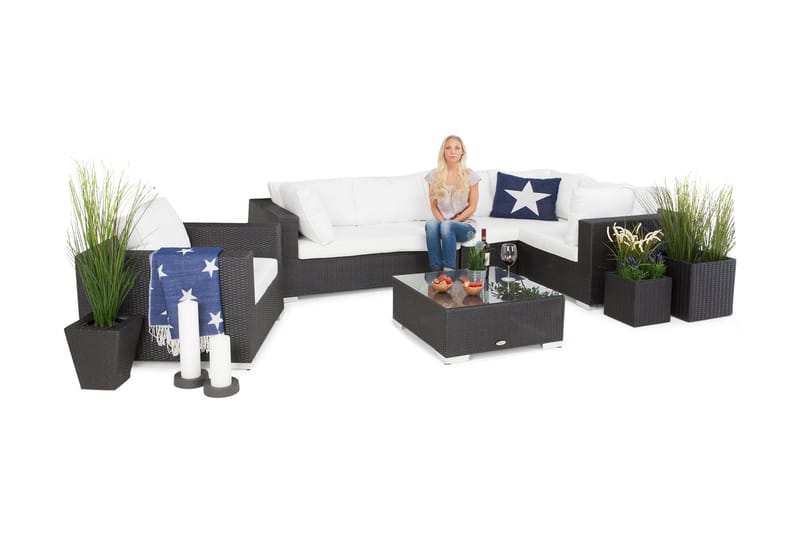 BAHAMAS Loungegrupp Utomhus Medium + Divan + Fåtölj Svart - Utemöbler - Loungemöbler