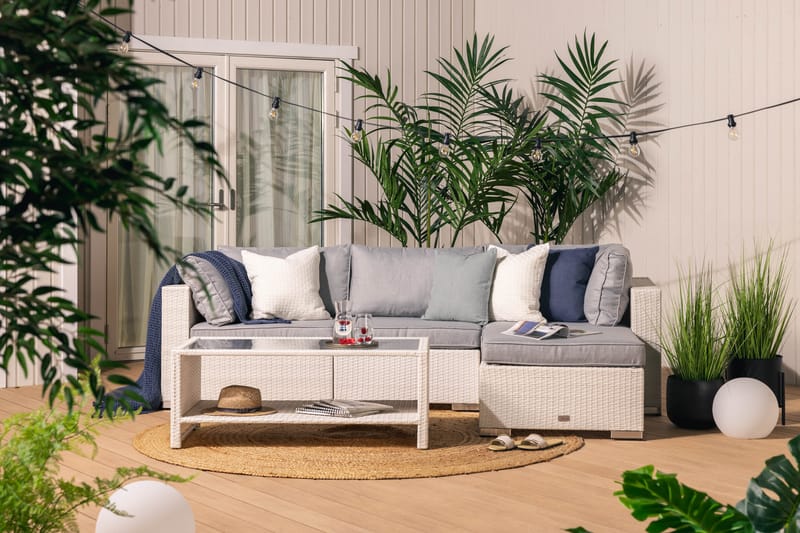 BAHAMAS Loungegrupp Utomhus Small + Bord Hylla + Divan Vit - Utemöbler - Loungemöbler