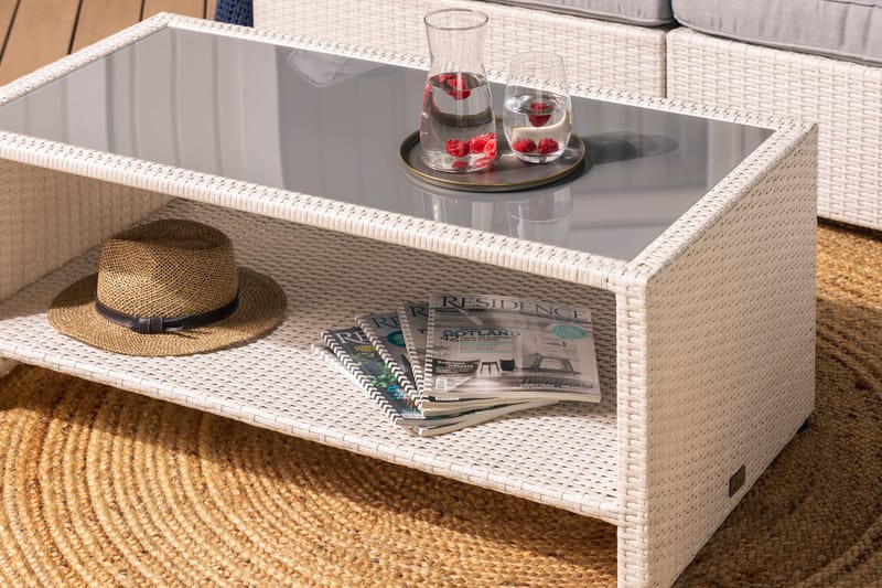 BAHAMAS Loungegrupp Utomhus Small + Bord Hylla + Divan Vit - Utemöbler - Loungemöbler