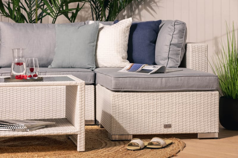 BAHAMAS Loungegrupp Utomhus Small + Bord Hylla + Divan Vit - Utemöbler - Loungemöbler