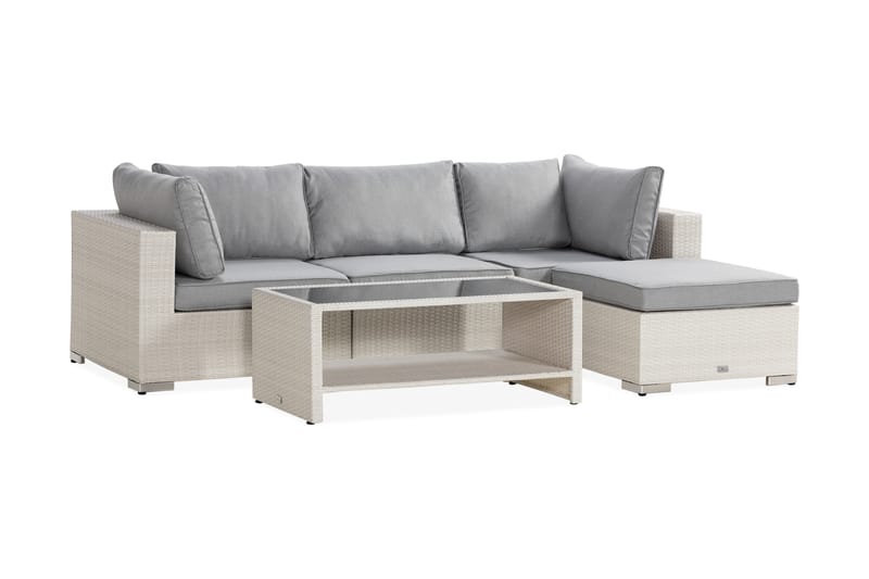 BAHAMAS Loungegrupp Utomhus Small + Bord Hylla + Divan Vit - Utemöbler - Loungemöbler