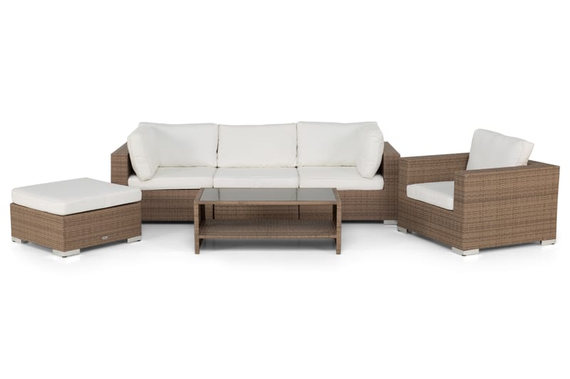 BAHAMAS Loungegrupp Utomhus Small + Bord Hylla + Fåtölj Sand - Utemöbler - Loungemöbler