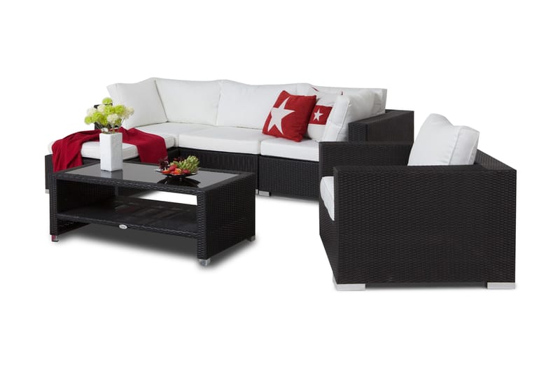BAHAMAS Loungegrupp Utomhus Small + Bord Hylla + Fåtölj Svart - Utemöbler - Loungemöbler