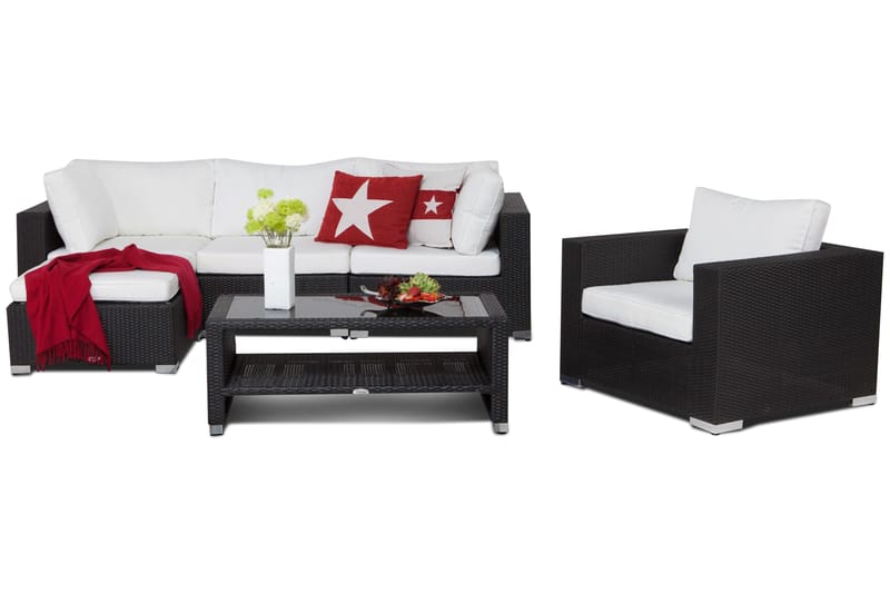 BAHAMAS Loungegrupp Utomhus Small + Bord Hylla + Fåtölj Svart - Utemöbler - Loungemöbler