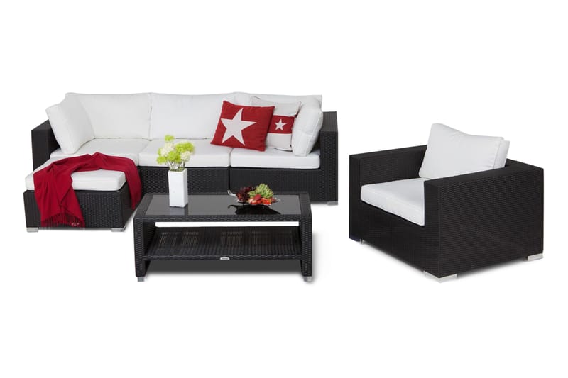 BAHAMAS Loungegrupp Utomhus Small + Bord Hylla + Fåtölj Svart - Utemöbler - Loungemöbler
