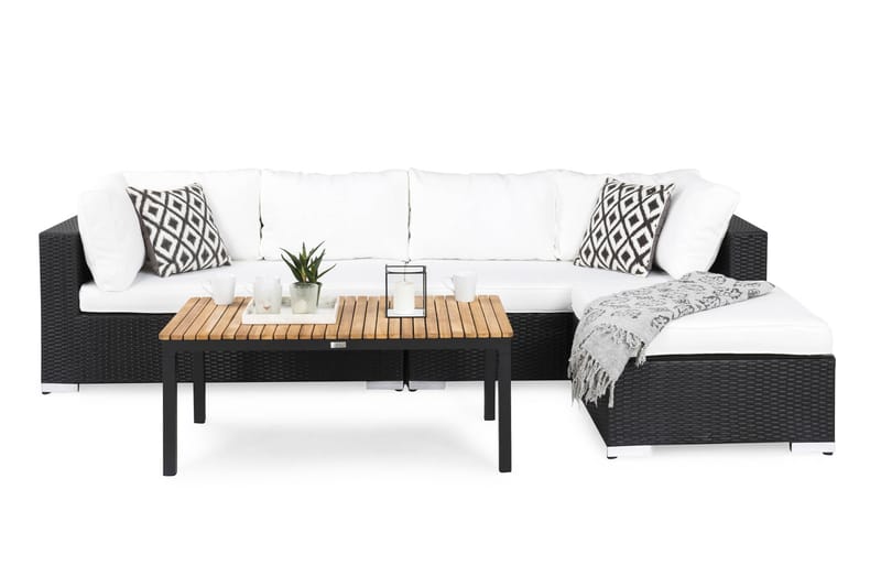 BAHAMAS Loungegrupp Utomhus Svart/Teak - Utemöbler - Loungemöbler