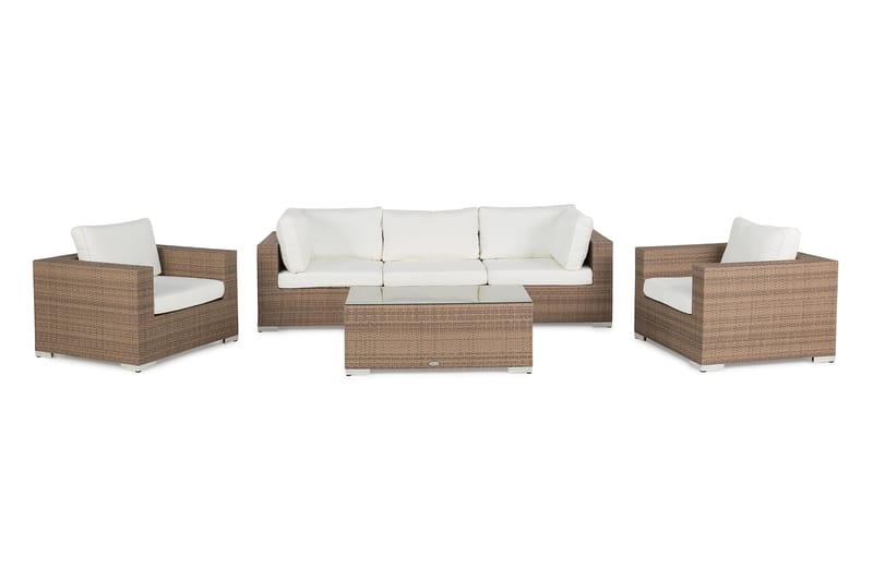 BAHAMAS Loungesoffa 3-sits + Bord + 2 Fåtöljer Sand - Loungemöbler - Loungegrupp