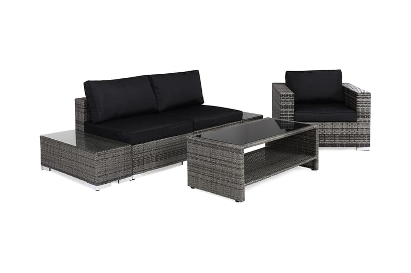 BAHAMAS Loungesoffa Utomhus Utomhus 2-sits + 3 Bord + Fåtölj Grå - Utemöbler - Loungemöbler
