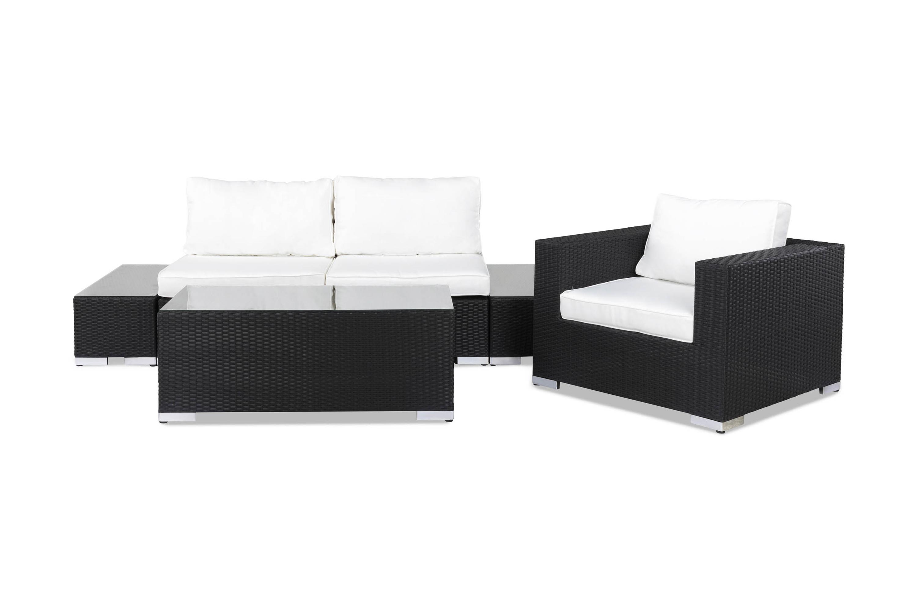 bahamas loungesoffa utomhus utomhus 2-sits + 3 bord + fåtölj svart -