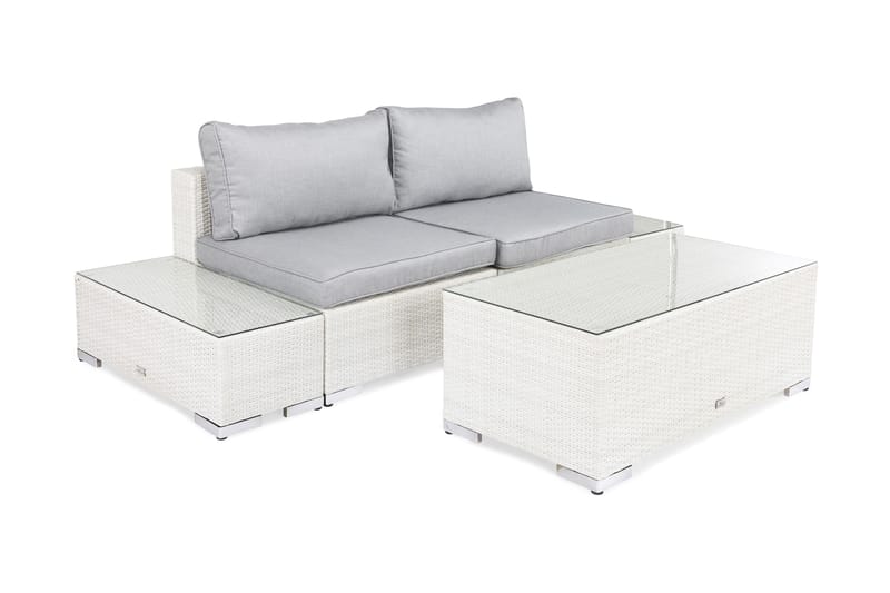 BAHAMAS Loungesoffa Utomhus Utomhus 2-sits + Bord 113 + 2 Sidobord Vit - Utemöbler - Loungemöbler