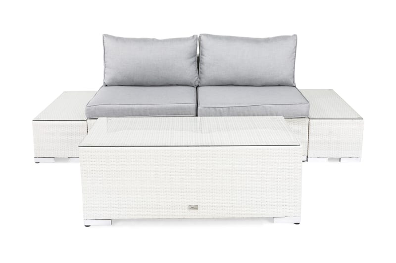 BAHAMAS Loungesoffa Utomhus Utomhus 2-sits + Bord 113 + 2 Sidobord Vit - Utemöbler - Loungemöbler