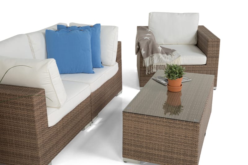 BAHAMAS Loungesoffa Utomhus Utomhus 2-sits + Bord 113 + Fåtölj Sand - Utemöbler - Loungemöbler